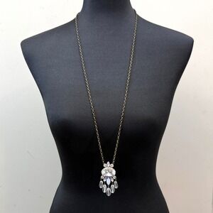 Long Rhinestone Crystal Pendant and Necklace Antique Gold Chain Glass Beads 19in